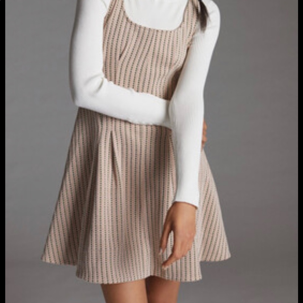Maeve Jacquard mini dress Anthropologie tie back a-line blush pink cream black